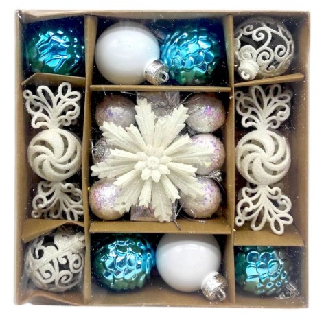 Новорічні ялинкові прикраси MIC "Кульки, квітка, візерункові цукерки" 22 шт діаметром 5.5 і 3.5 см