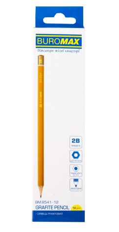 Графітовий олівець Professional 2B, жовтий, без гумки, 12 шт. в коробці