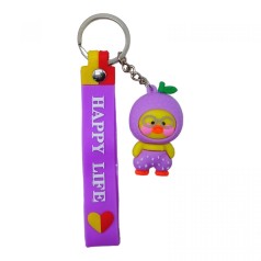 Брелок силиконовый Утка в очках с сиреневым хлястиком