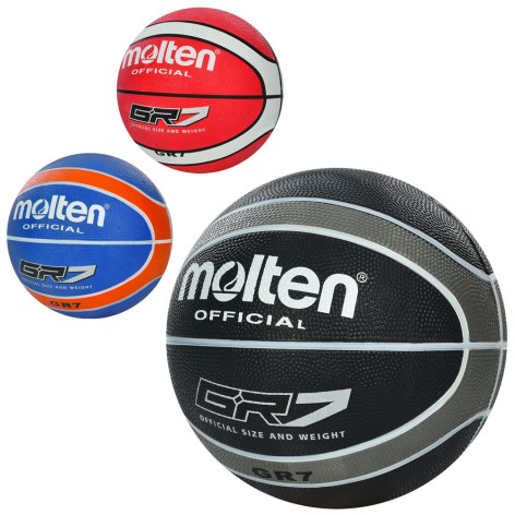 Мяч баскетбольный размер7, резина, 540-560г, 12 панелей, 3 цвета, кул /30/