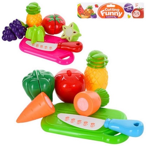 Овощи и фрукты игрушечные 2 вида, делятся пополам, досточка, нож, п/э 17,5*5*21,5 см