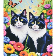 Набір для творчості алмазна картина Коти серед кольорів Strateg розміром 40х50 см (SK88273)