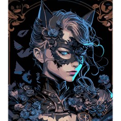 Набір для розпису по номерах Героїня у масці Strateg на чорному фоні розміром 40х50 см (AH1131)