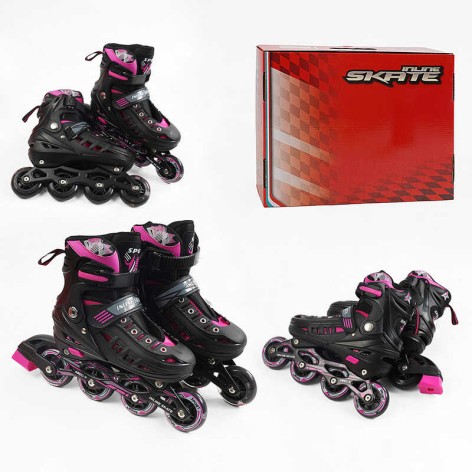 Ролики розмір 39-43 колір РОЖЕВИЙ, колеса PU, d – 9 см, устілка 23-27 см, алюмінієва рама, гальма, переднє світл,підшип ABEC-7, в кор. /6/