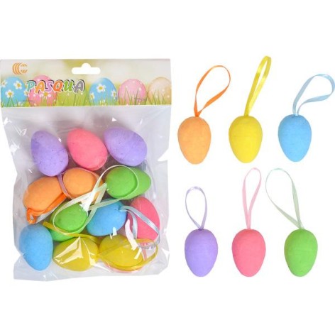 Набір Яйця декоративні 12шт кольорові з стрічкою 4см HA-412