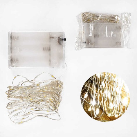 Гирлянда 5.25м, светодиодная, желтый свет, от батареек, 1 режим, в корр. 