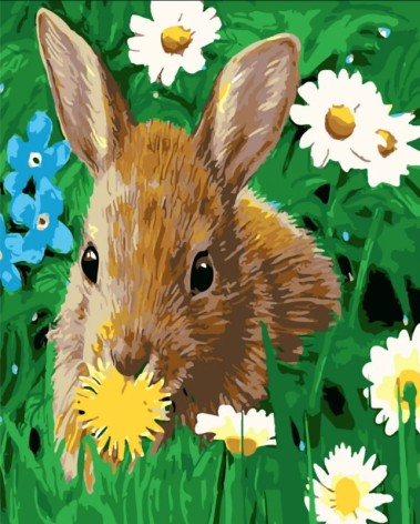 Картина за номерами Кролик на лужку Strateg з лаком розміром 30х40 см (SS-6419)