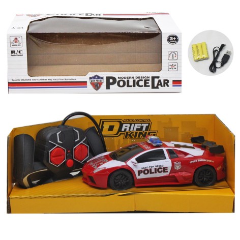 Машинка полицейская на радиоуправлении, красно-белая.