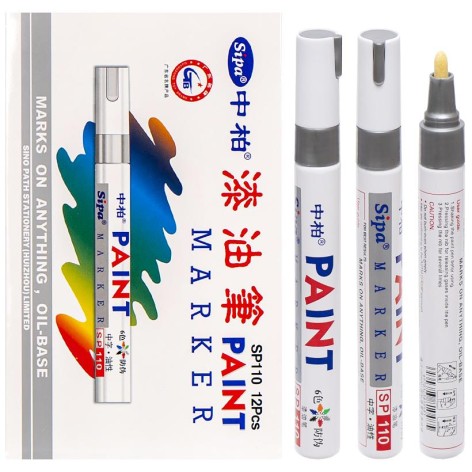 Маркер серебряный, масляный, водостойкий SP-110 PAINT 12 шт в наборе (1296-12)