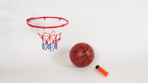 Баскетбольне кільце дитяче 22 см, металеве, сітка, м'яч 16см, насос, голка, кріплення, в коробці, 25*26*3см