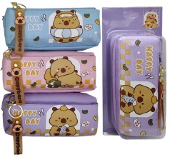 Пенал-косметичка 2змейки с брелоком "Капибара" уп.PVC,3в.(4*36)