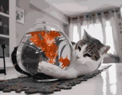 Набір для розпису по номерах Кіт та акваріум Strateg розміром 40х50 см (DY064)