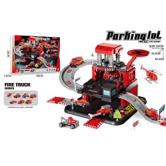 Трек 3 металопластикові машинки, гелікоптер, 3 рівні, муляжі оточення, наліпки, в кор. 