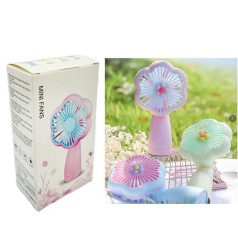 Вентилятор 15см, 2в1(ручний/портативний, настільний), квітка, 2 режими, світло, акум, USBзарядне, 3 кольори, в кор-ці, 8,5-16-5,5см 