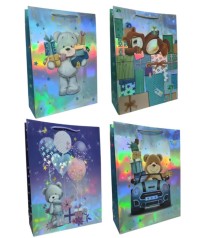 Подарунковий пакет картон 200грм, "Ведмежа з подарунками" МІКС 4 види, 31*42*12см 4 шт. в уп. 