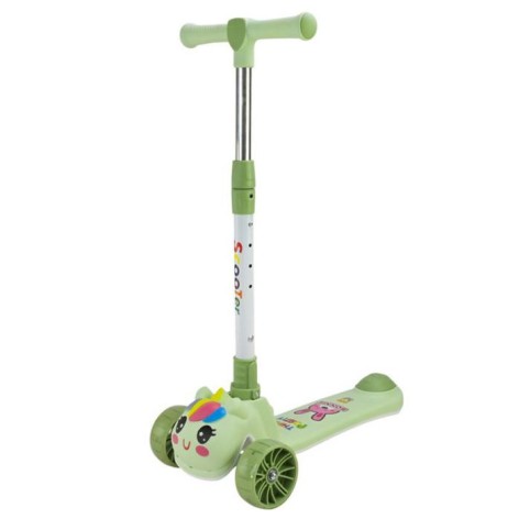Самокат детский 3-х колесный складной, колеса PU музыка, батар., свет, звук  (ЗЕЛЕНЫЙ)