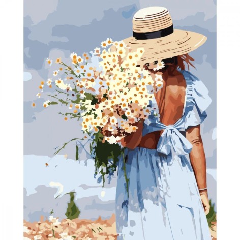 Картина за номерами Дівчина з ромашками Strateg з лаком та розміром 40х50 см (VA-3670)