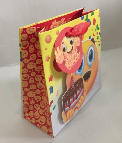 Пакет подарочный бумажный, 16х16х7 см, бумажный мелованный, 140г/м2 + 3D цветная картонная аппликация 5 шт. в уп.