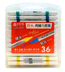 Набір акрил. скетчмаркерів двостор. Aodemei м'який+твердий, 36шт., plastic box