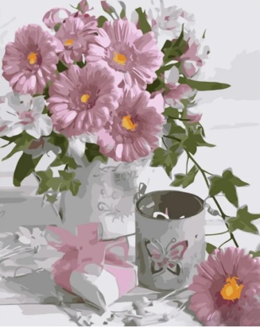 Набір для розпису по номерах Гербери та подаруночок Strateg розміром 40х50 см (GS1236)