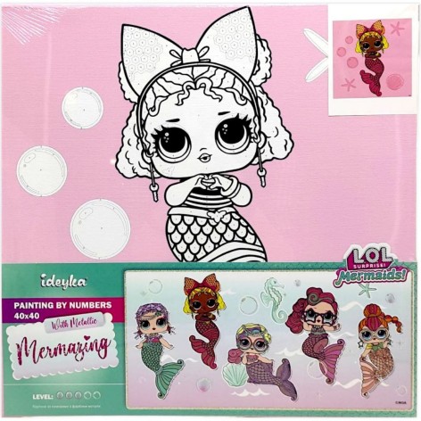 Картина за номерами з фарбами металік для дітей "L.O.L. Surprise! Mermaids Queen Bee" 40х40 см