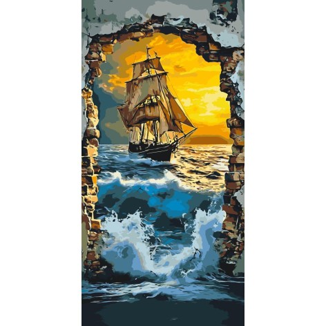 КАРТИНА ПО НОМЕРАМ "КОРАБЛЬ В МОРЕ" 40Х80 СМ