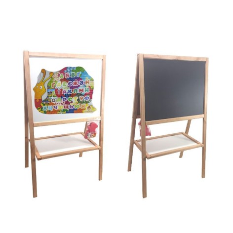 Мольберт "Улитка" магнитный двусторонний с дер. пазлом "Азбука" + сюрприз р.102*59*4см (р. доски 53*42см)