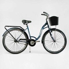 Велосипед міський Corso «FORTUNA» 28`` темно-зелений, одношвидкісний, сталева рама 20``, корзина, багажник /1/