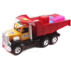 Машинка Фарго, з кубиками жовта з червоним