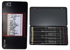 Набір олівців чорнографітних 12 шт. різної твердості металевий корпус