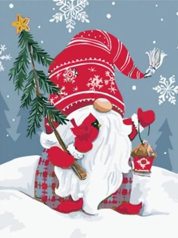 Набір для розпису по номерах Гном з ялинкою Stateg розміром 30х40  (SS6819)