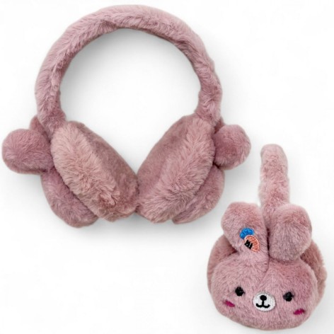 Хутряні навушники дитячі "Зайчик", попелясто-розовий