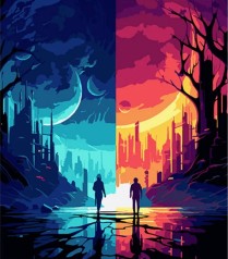 Набор для росписи по номерам Два мира, одна ночь Strateg на черном фоне размером 40х50 см (AH1092)