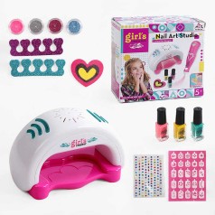 Набір для манікюру сушарка на батарейках, звук, підсвічування, лаки, пилка-баф, розділювачі, гліттери, наліпки, кор. 