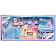 Лялька (висота: 27 см, шарнірні з’єднання, прошите волосся, знімний одяг, взуття, 3 додаткові сукні, аксесуари, ліжечко з гіркою)