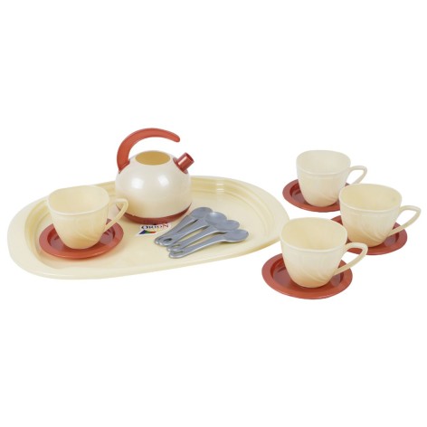 Піднос з набором  посуду бордовий