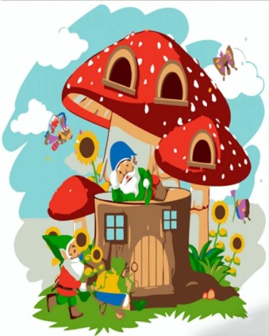 Набор для росписи по номерам Гномики во дворе Strateg размером 30х30 см (ES143)