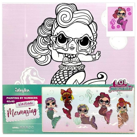Картина за номерами з фарбами металік для дітей "L.O.L. Surprise! Mermaids Waves" 40х40 см