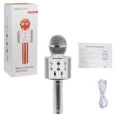 Беспроводной микрофон караоке, bluetooth, USB, колонка Серебряный