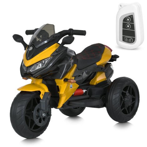 Мотоцикл M 4274ELR-6 (1шт) р/к, 2 мотори 35W, 1 акум.12V9AH, MP3, TF, USB, EVA, муз., світло, шкір.сид., жовтий.