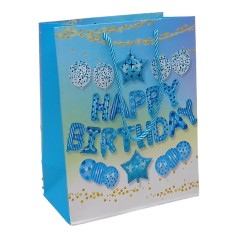 Пакет подарочный "Happy Birthday" (18х10х23 см.), голубой