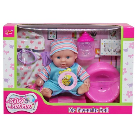 Пупс наряд, горшок, соска, бутылочка, звук, 20 см, голубой