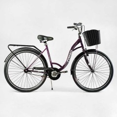 Велосипед міський Corso «FORTUNA» 28`` фіолетовий, одношвидкісний, сталева рама 20``, корзина, багажник /1/