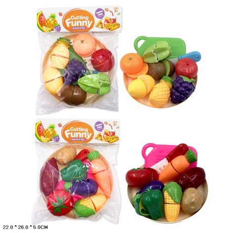 Набор игрушечных фруктов и овощей, половинки, на липучках, для резки, с тарелкой