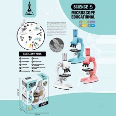 Мікроскоп 3 кольори, збільшення 100х, 600х та 1200х, інструменти, скельця, підсвічування, на батарейках, в кор., МІКС ВИДІВ  /36/