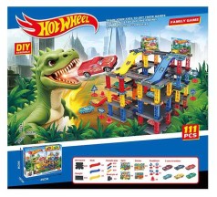 Трек 111 елементів, довжина 60см, 3 металопластикові машинки, 4 парковки, дорожні знаки, в кор. /24/