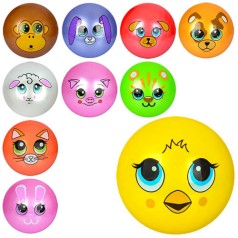 Мяч дитячий 9 дюймів, одностикерний, ПВХ, 60-65г, 10видів (мордашки тварин) /120/