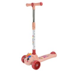 Самокат детский 3-х колесный складной, колеса PU музыка, батар., свет, звук  (РОЗОВЫЙ)