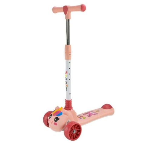 Самокат детский 3-х колесный складной, колеса PU музыка, батар., свет, звук  (РОЗОВЫЙ)