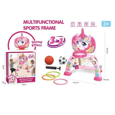 Баскетбол дитячий 53,5х45,5х62 см, звуки, пісні, насос, 2 м’ячі, сенсорний щит, підсвічування, сортер, рухомі шестерні, в кор. /10-2/